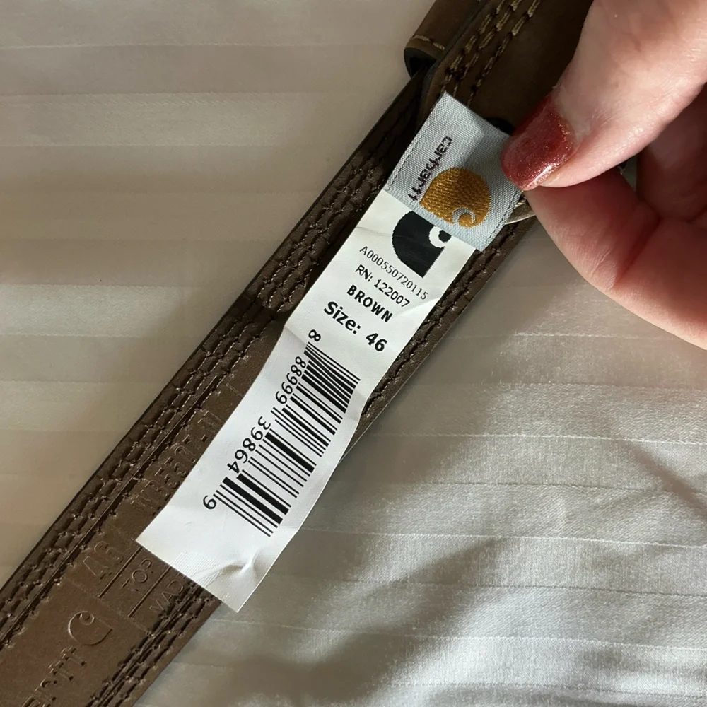NEW Carhartt Brown Leather Triple Stitch Belt Men’s Size 46 NWT